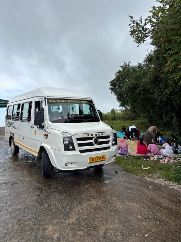 Tempo Traveller at a roadside stop