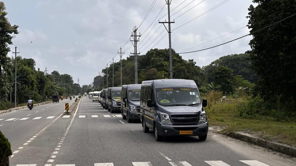 Tour vehicle on a road