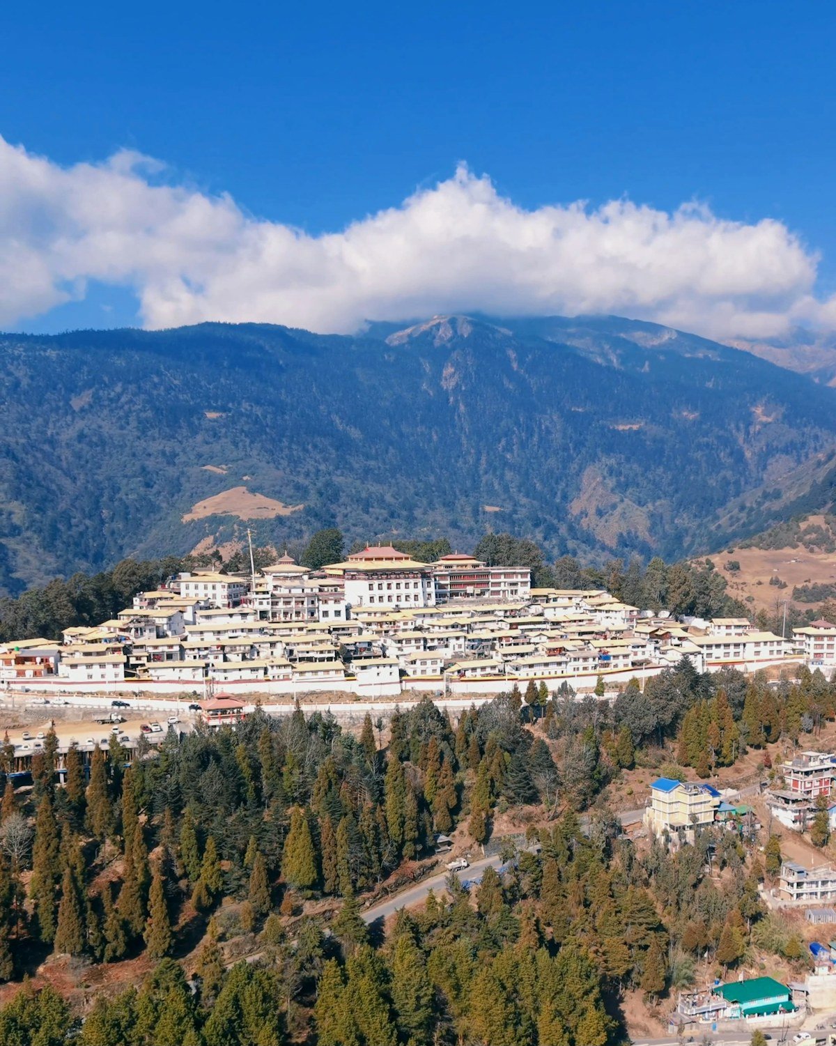 Tawang Monastery and surrounding mountains in Arunachal Pradesh